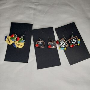 Handmade Chalkboard and Crayon Tracher Earrings Set NWT